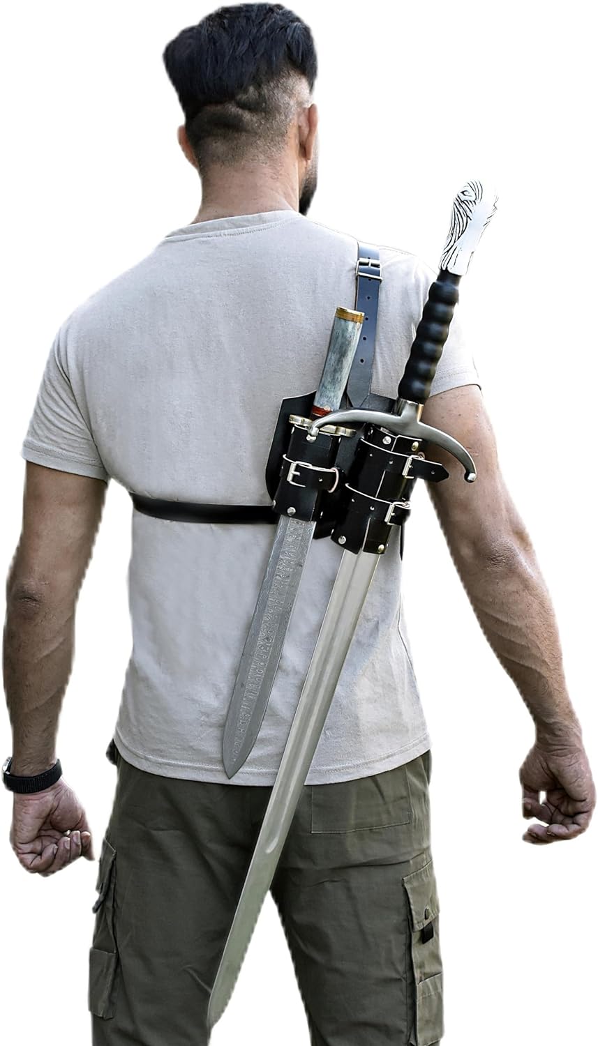 Dual Leather Back Sword Shoulder Frog - Adjustable Sheath Holster
