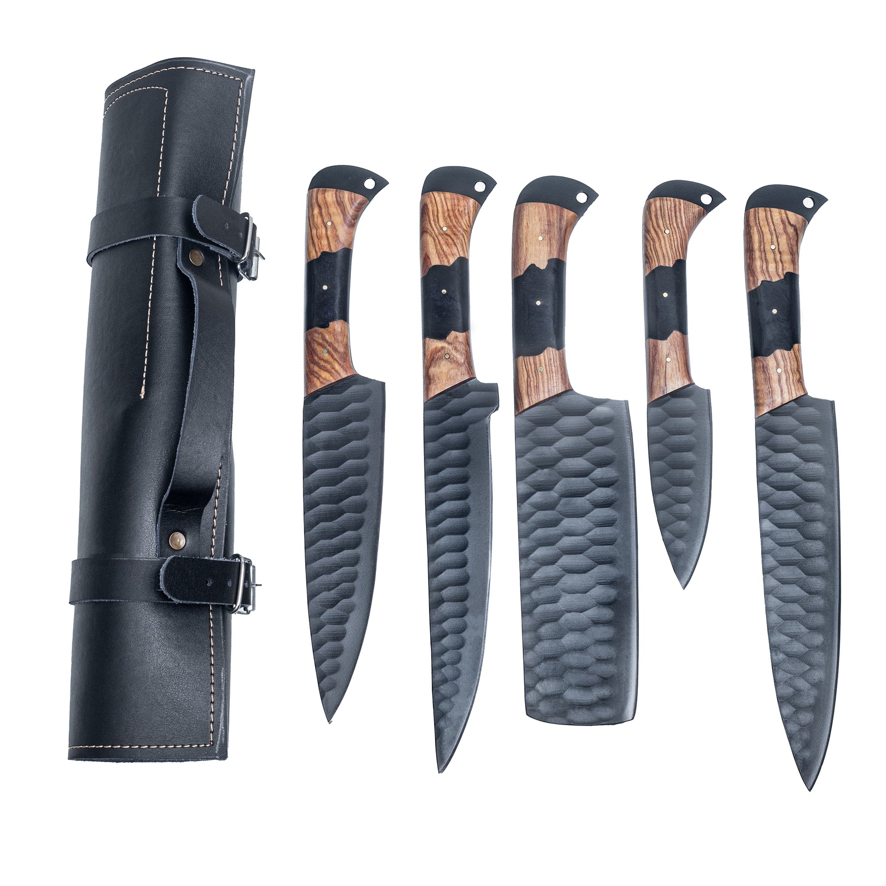 Damascus Full Tang Knife Set, Carbon Steel Chef set Gift for Wife, Mom, Dad, Grandma, Sister