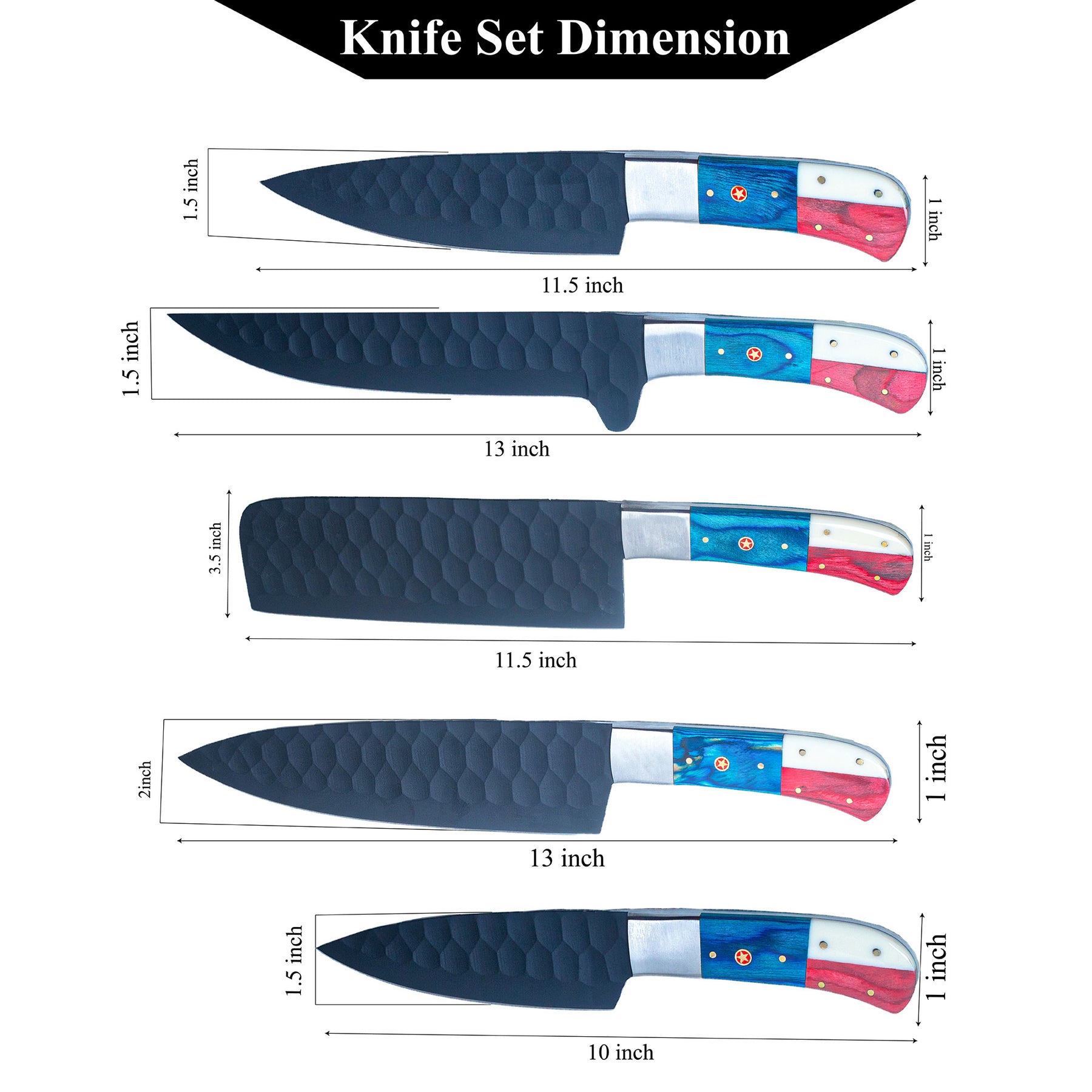 Damascus Full Tang Knife Set, Carbon Steel Chef set Gift for Wife, Mom, Dad, Grandma, Sister