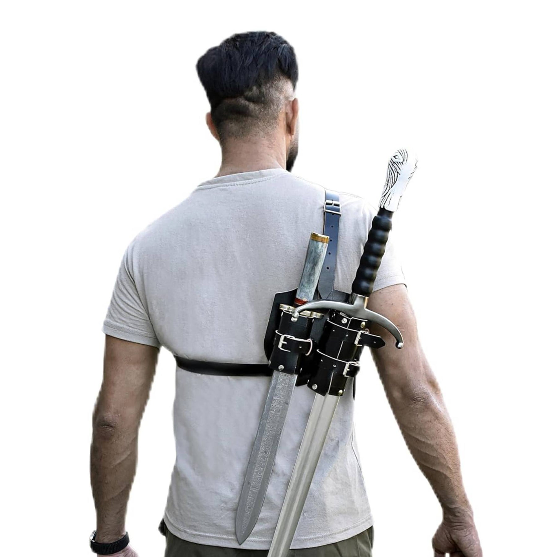 Dual Leather Back Sword Shoulder Frog - Adjustable Sheath Holster