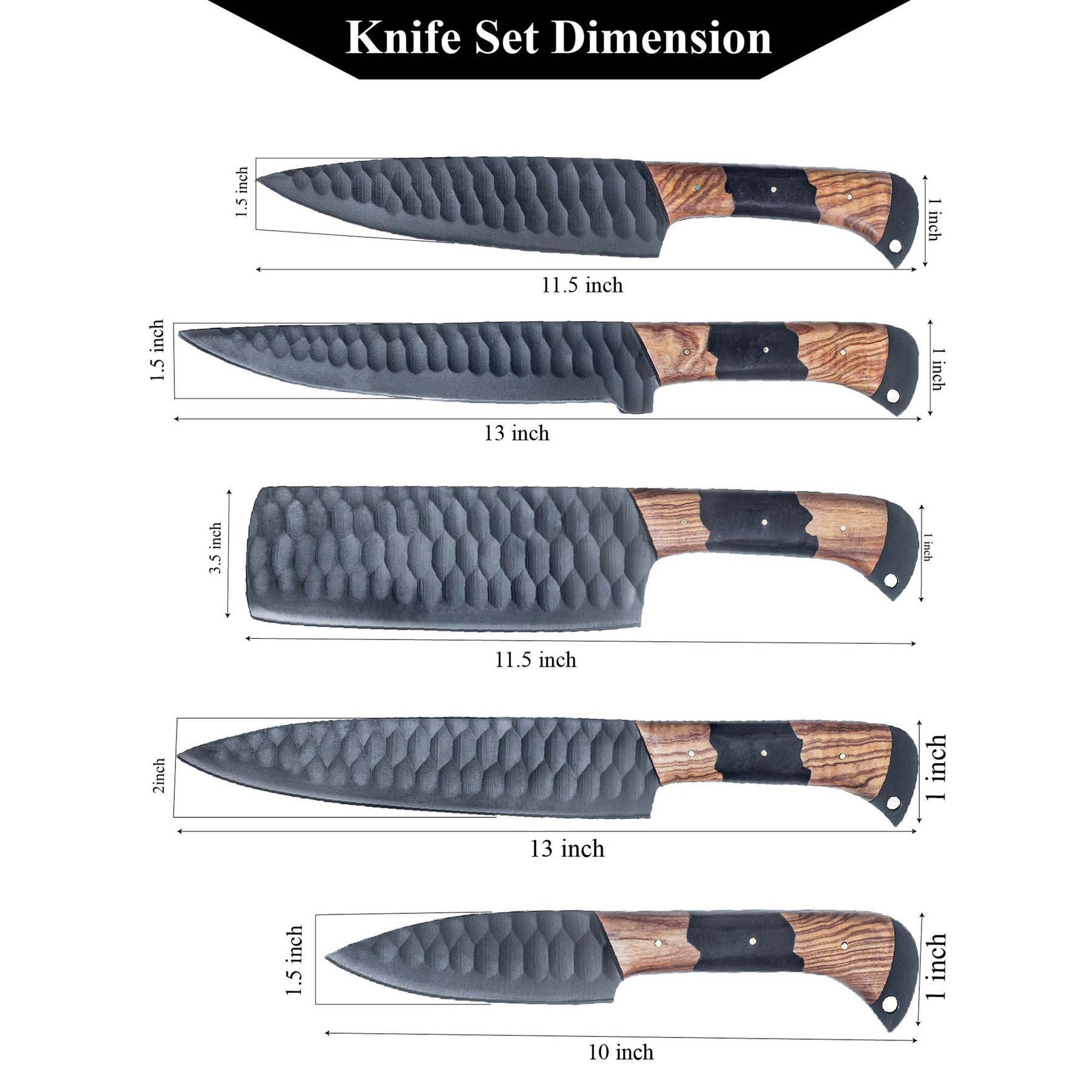 Damascus Full Tang Knife Set, Carbon Steel Chef set Gift for Wife, Mom, Dad, Grandma, Sister